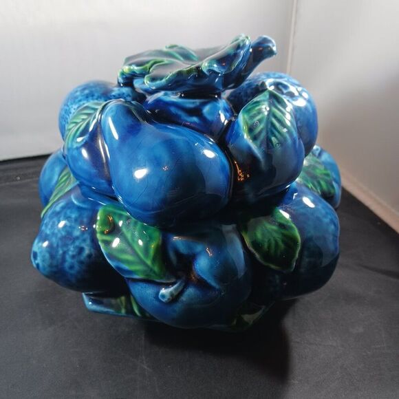 Vintage Candy Dish Inarco Blue Fruits Retro MCM Cookie Jar - Picture 1 of 15